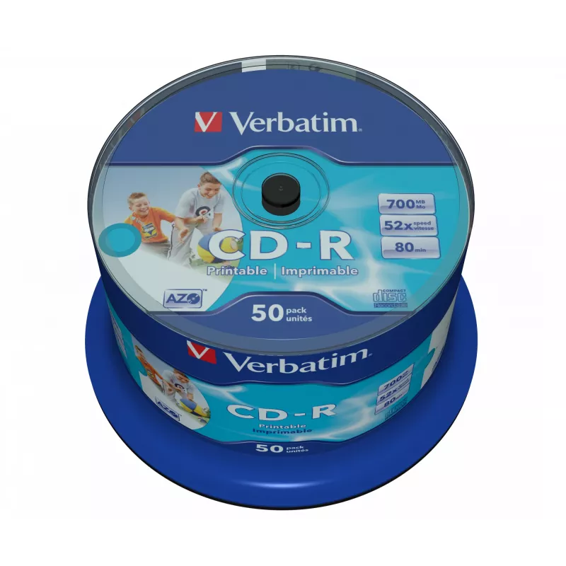 Verbatim CD-R AZO Wide Inkjet Printable be ID 700 MB 52x 50 vnt.