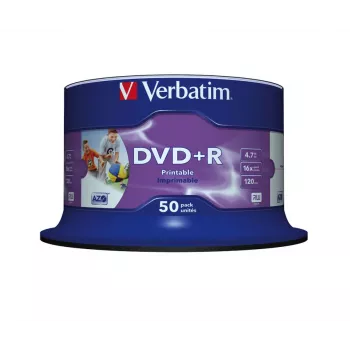 Verbatim DVD+R Wide Inkjet Printable No ID Brand, 4,7 GB, 16x, 50 vnt., verpstė