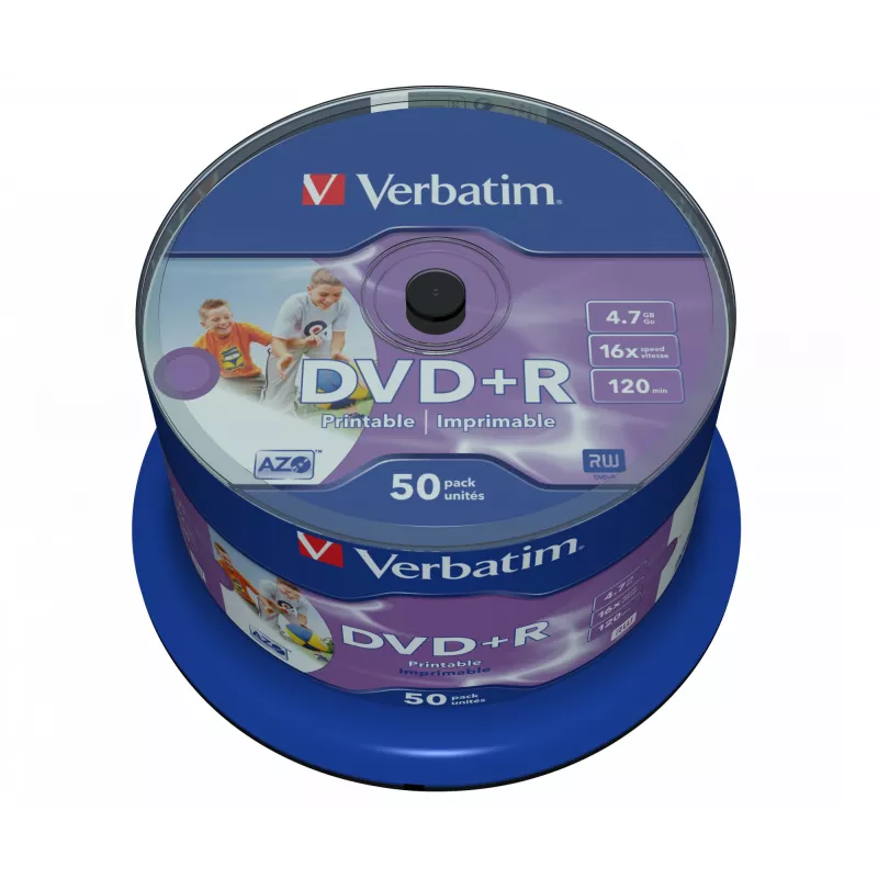Verbatim DVD+R Wide Inkjet Printable No ID Brand, 4,7 GB, 16x, 50 vnt., verpstė