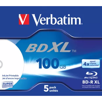 Verbatim BD-R XL 100GB 4x plačiai spausdinamas rašaliniu spausdintuvu 5 vnt. jewel dėkle