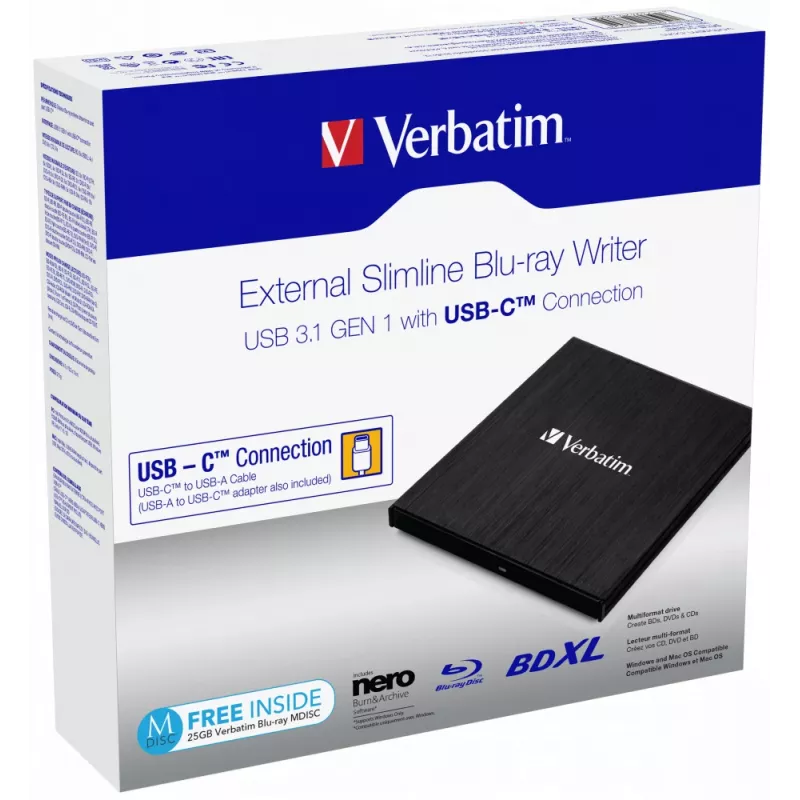 Verbatim 43889 išorinis Blu-Ray RW optinis diskų įrenginys, juodas