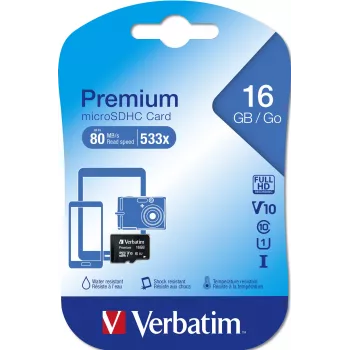 MicroSDHC Verbatim Premium 16GB Class 10 Juoda 44010