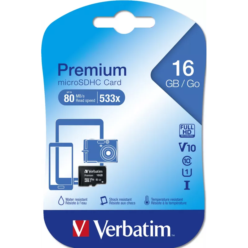 MicroSDHC Verbatim Premium 16GB Class 10 Juoda 44010