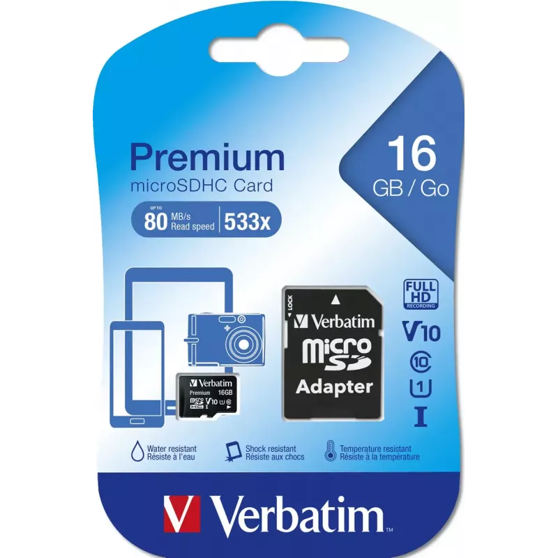 MicroSDHC Verbatim Premium 16GB Class 10 Juoda