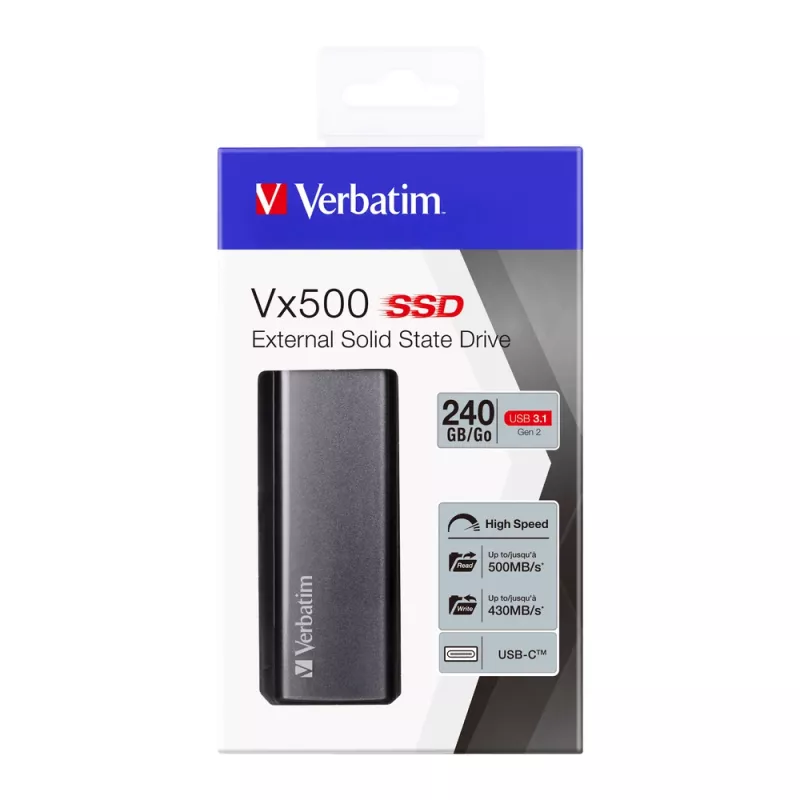 Verbatim Vx500 išorinis SSD USB 3.1 Gen 2 240GB, sidabrinis