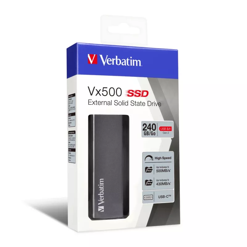 Verbatim Vx500 išorinis SSD USB 3.1 Gen 2 240GB, sidabrinis