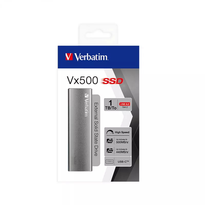 Verbatim Vx500 1 TB USB Type-C 3.2 Gen 2 (3.1 Gen 2) sidabrinis