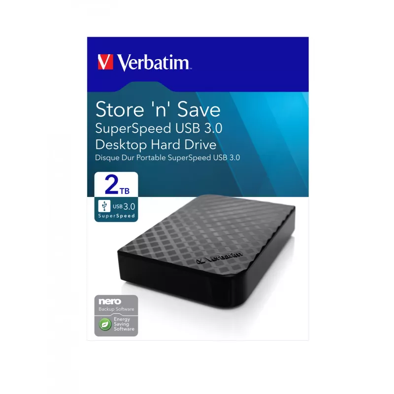 Verbatim Store 'n' Save 2TB USB 3.0, 2 TB, 3.2 Gen 1 (3.1 Gen 1), Juoda