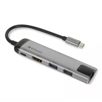 Verbatim 49141 USB-C dokas / prievadų replikatorius USB 3.2 Gen 1 Type-C, juodas, sidabrinis