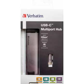 Verbatim 49141 USB-C dokas / prievadų replikatorius USB 3.2 Gen 1 Type-C, juodas, sidabrinis