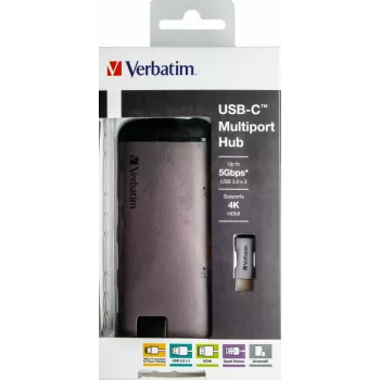 Verbatim 49142 USB-C dokas / prievadų replikatorius USB 3.2 Gen 1 Type-C juodas, sidabrinis