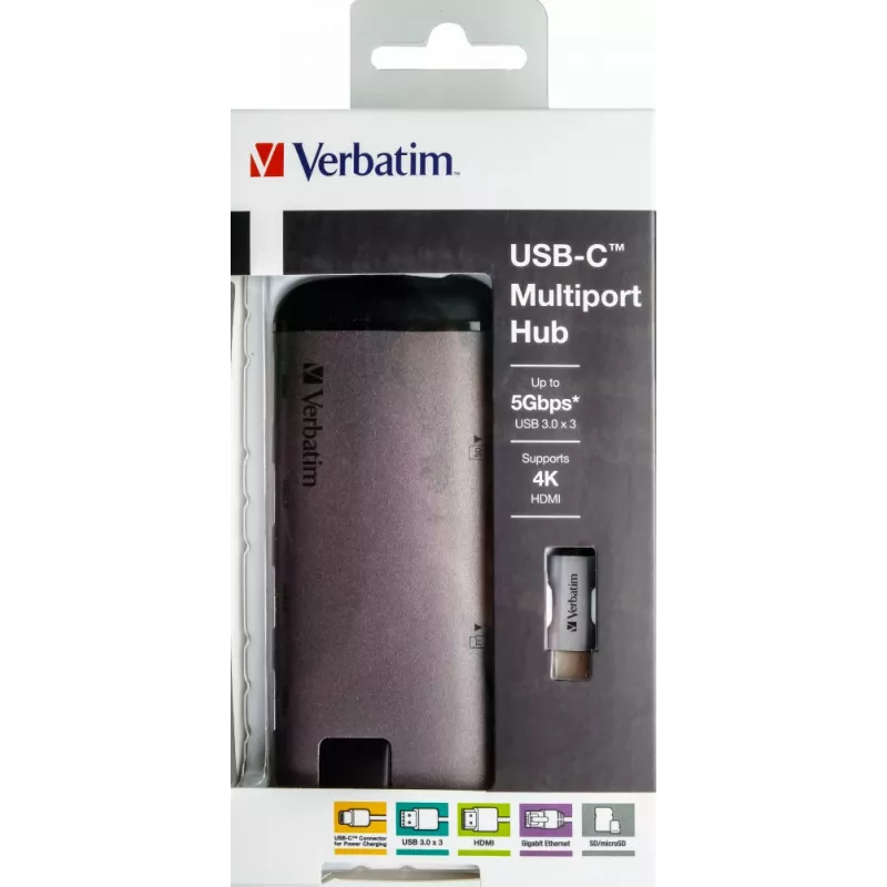 Verbatim 49142 USB-C dokas / prievadų replikatorius USB 3.2 Gen 1 Type-C juodas, sidabrinis