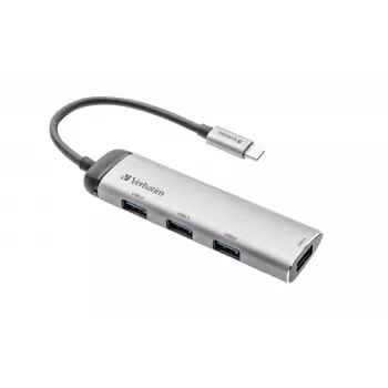Verbatim USB-C Multiport Hub 4 prievadų USB 3.2 Gen 1, pilkas, aliuminis/plastikas, 0,15 m