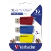 Verbatim Store 'n' Click 3x16 GB USB atmintukas - Raudonas/Mėlynas/Geltonas