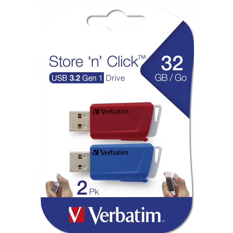Verbatim Store 'n' Click USB 3.2 Gen 1 atmintukas 2x32 GB raudonas/mėlynas