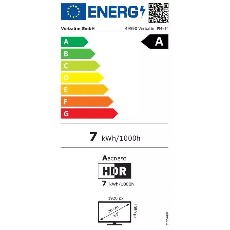 Verbatim 49590 nešiojamas monitorius 35,6 cm (14 colių) Full HD LCD juodas