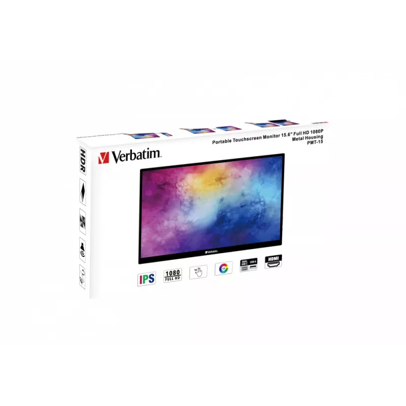 Verbatim 49592 nešiojamas monitorius 39,6 cm (15,6 colio) Full HD 1920x1080 LCD jutiklinis juodas