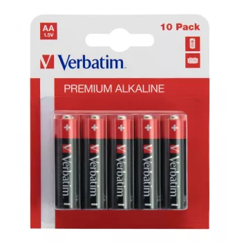 Verbatim AA šarminės baterijos, vienkartinės, AA, šarminės, 1,5 V, 10 vnt., juodos, raudonos
