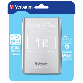 Verbatim Store 'n' Go USB 3.0 nešiojamas kietasis diskas 1 TB sidabrinis