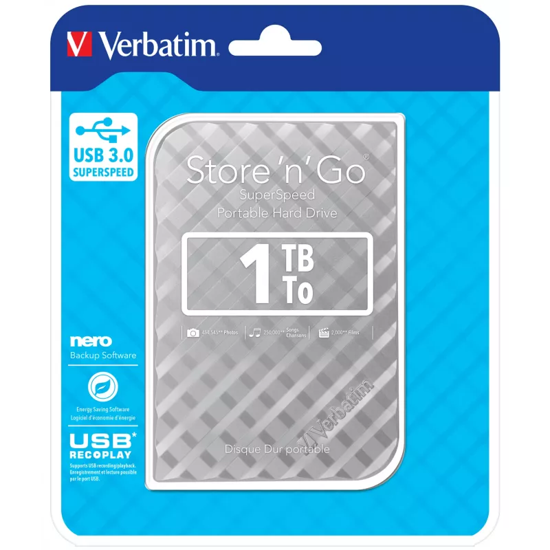 Verbatim Store 'n' Go USB 3.0 kietasis diskas 1TB sidabrinis