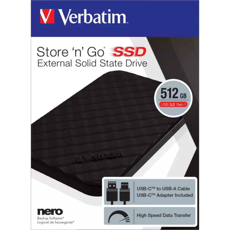 Verbatim Store 'n' Go Portable SSD USB 3.2 GEN 1 512GB, 512 GB, USB Type-C, 3.2 Gen 1 (3.1 Gen 1), Juoda