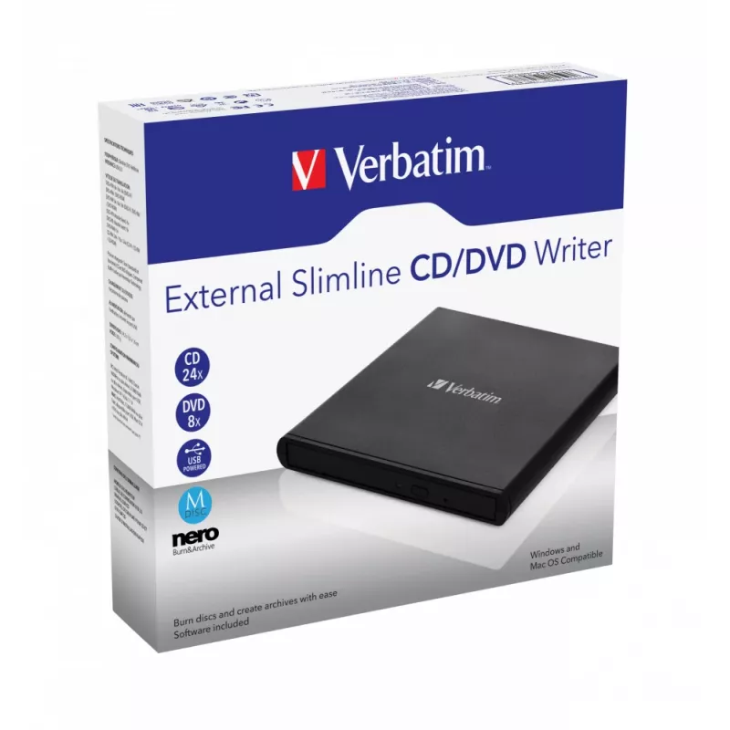 Verbatim išorinis plonas CD/DVD įrašymo įrenginys DVD±RW juodas