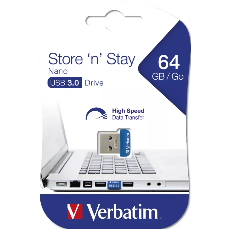 Verbatim Store 'n' Stay NANO 64 GB mėlyna – USB 3.2 Gen 1 atmintukas
