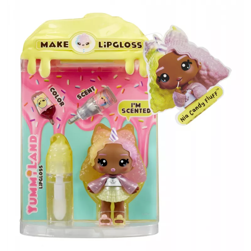 MGA Entertainment Yummiland Lip Gloss Lėlė Serija 2 – Medvilninis Saldainis (Nia Candy Fluff)