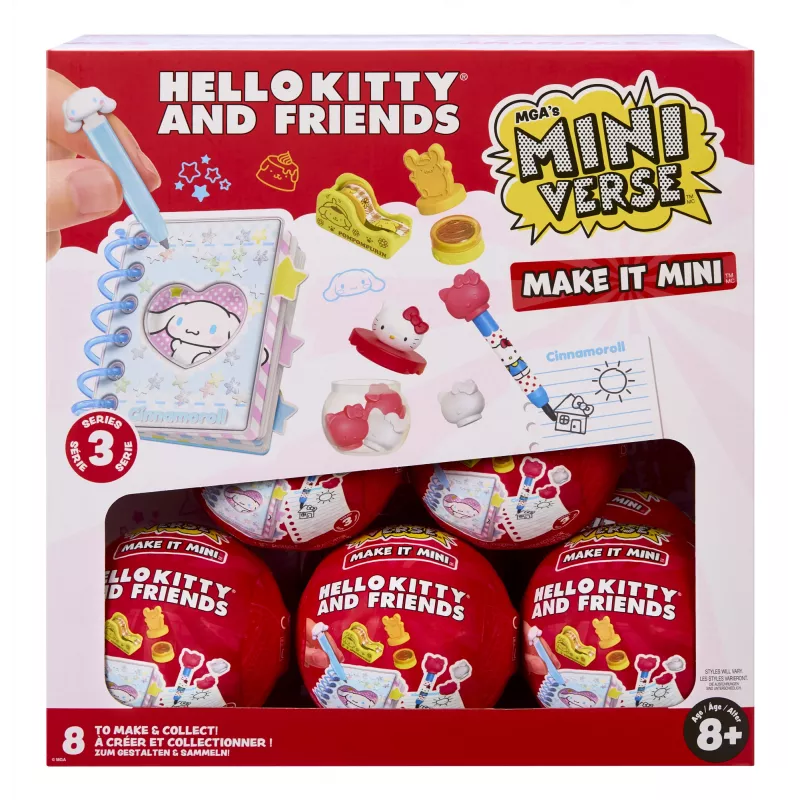 Miniverse Make It Mini Hello Kitty and Friends Series 3 kūrybinis rinkinys, 8 m., Hello Kitty, įvairiaspalvis, plastikas, derva