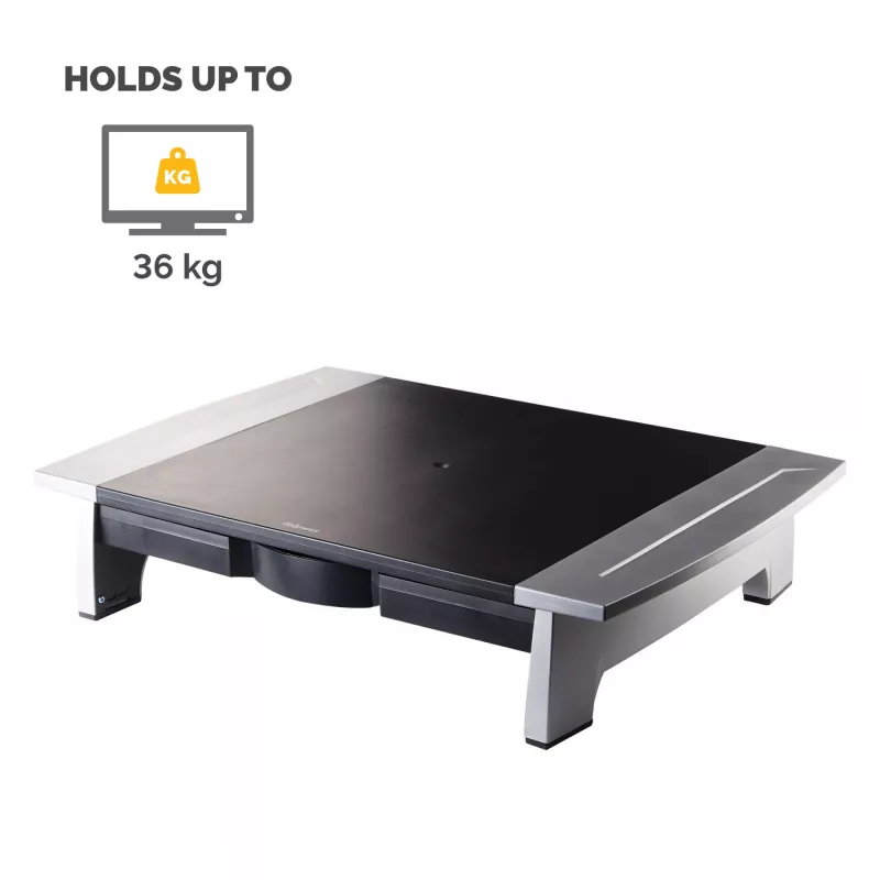 Fellowes kompiuterio monitoriaus stovas su 5 aukščio reguliavimo padėtimis - Office Suites monitoriaus pakėlimo stovas su laikymo lentyna - ergonomiškas reguliuojamas monitoriaus stovas - maks. svoris 36 kg / maks. dydis 28 coliai - grafitas