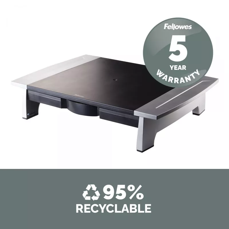Fellowes kompiuterio monitoriaus stovas su 5 aukščio reguliavimo padėtimis - Office Suites monitoriaus pakėlimo stovas su laikymo lentyna - ergonomiškas reguliuojamas monitoriaus stovas - maks. svoris 36 kg / maks. dydis 28 coliai - grafitas