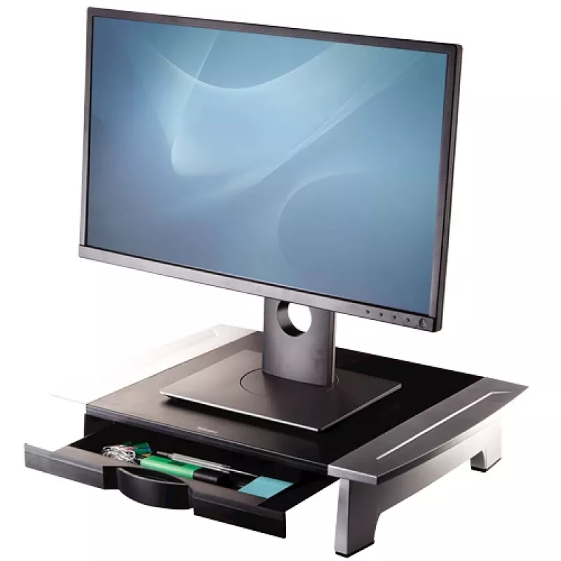 Fellowes kompiuterio monitoriaus stovas su 5 aukščio reguliavimo padėtimis - Office Suites monitoriaus pakėlimo stovas su laikymo lentyna - ergonomiškas reguliuojamas monitoriaus stovas - maks. svoris 36 kg / maks. dydis 28 coliai - grafitas