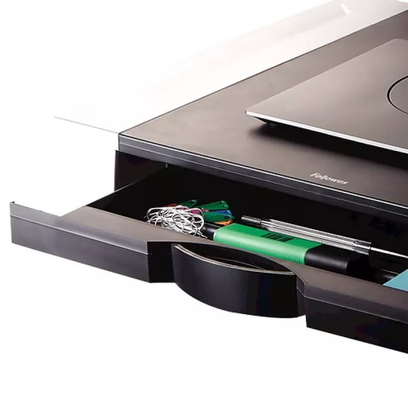 Fellowes kompiuterio monitoriaus stovas su 5 aukščio reguliavimo padėtimis - Office Suites monitoriaus pakėlimo stovas su laikymo lentyna - ergonomiškas reguliuojamas monitoriaus stovas - maks. svoris 36 kg / maks. dydis 28 coliai - grafitas