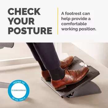 Fellowes Office Suites reguliuojamas pakojis po stalu – ergonomiškas pakojis su 3 aukščio padėtimis ir antibakterine technologija, juodas