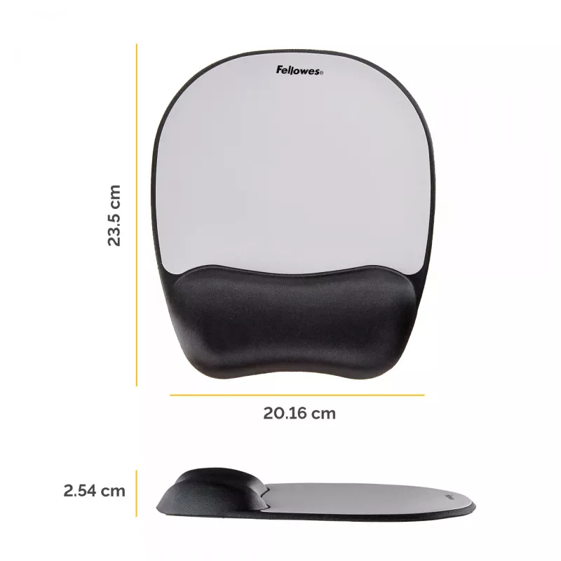 Fellowes pelės kilimėlis su riešo atrama – Memory Foam, ergonomiškas, sidabrinis
