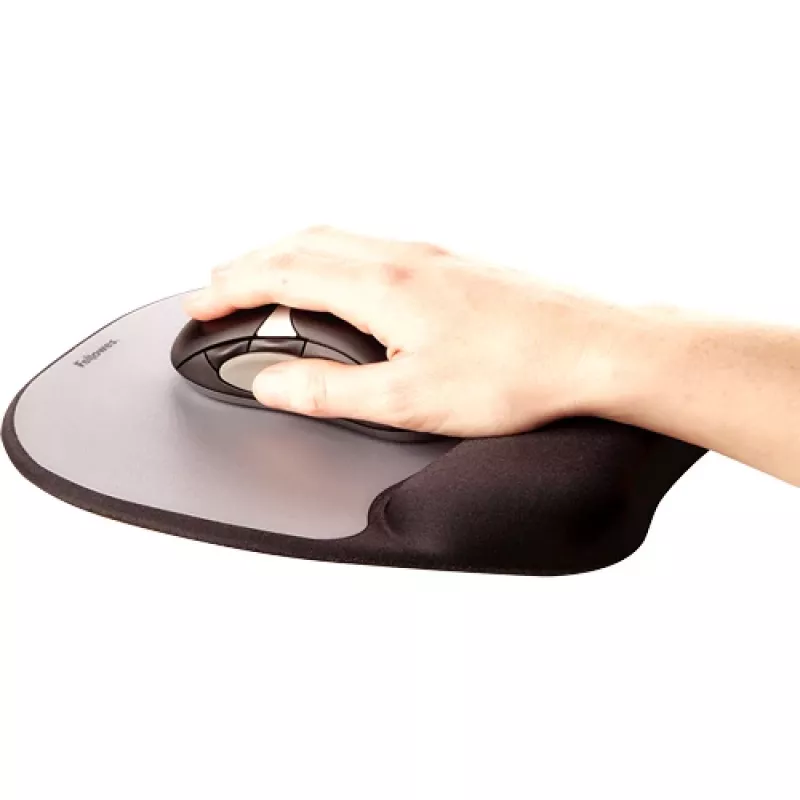 Fellowes pelės kilimėlis su riešo atrama – Memory Foam, ergonomiškas, sidabrinis