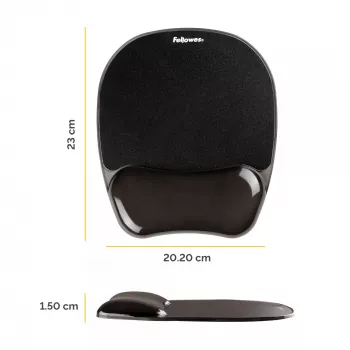 Pelės kilimėlis Fellowes Crystals Gel su geliniu riešo atramu, juodas, 202×230 mm, 340 g