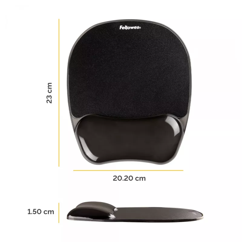 Pelės kilimėlis Fellowes Crystals Gel su geliniu riešo atramu, juodas, 202×230 mm, 340 g