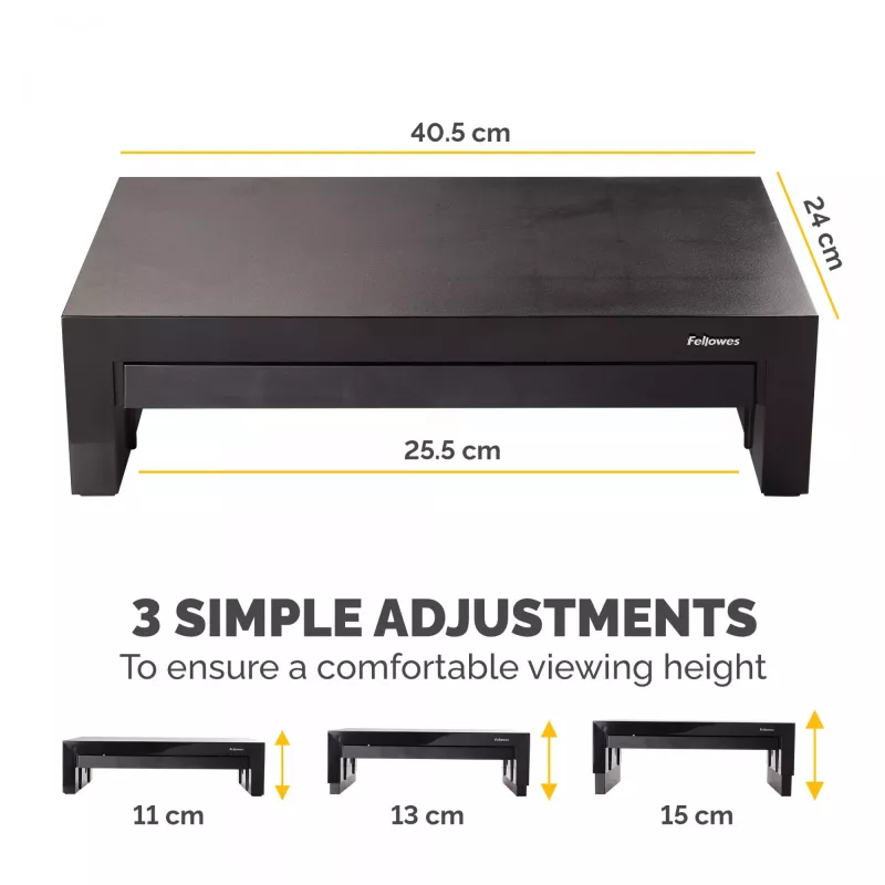 Fellowes Designer Suites reguliuojamas monitoriaus stovas su 3 aukščio padėtimis, iki 18 kg, juodas/perlamutrinis