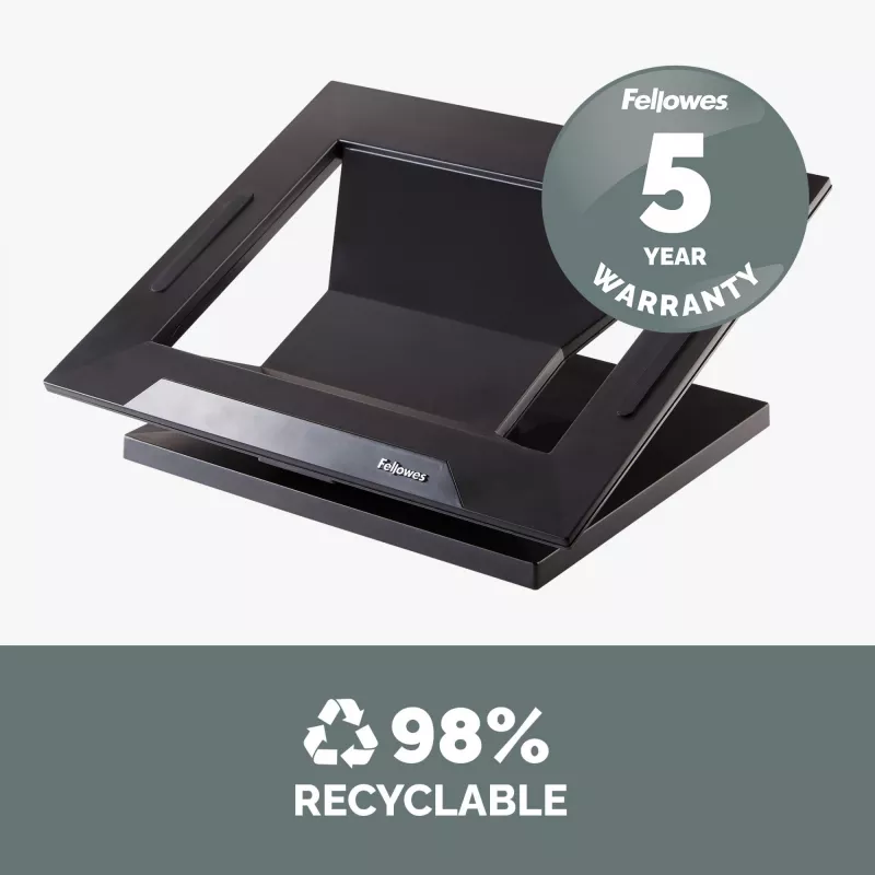 Fellowes Designer Suites Laptop Riser, nešiojamojo kompiuterio stovas, juodas, plastikinis, 43,2 cm (17 colių), 11,3 kg, FIRA International, EN ISO 9241-5