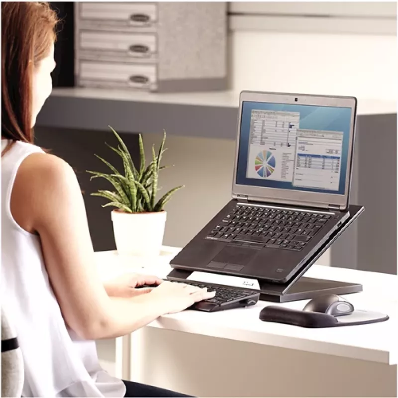 Fellowes Designer Suites Laptop Riser, nešiojamojo kompiuterio stovas, juodas, plastikinis, 43,2 cm (17 colių), 11,3 kg, FIRA International, EN ISO 9241-5