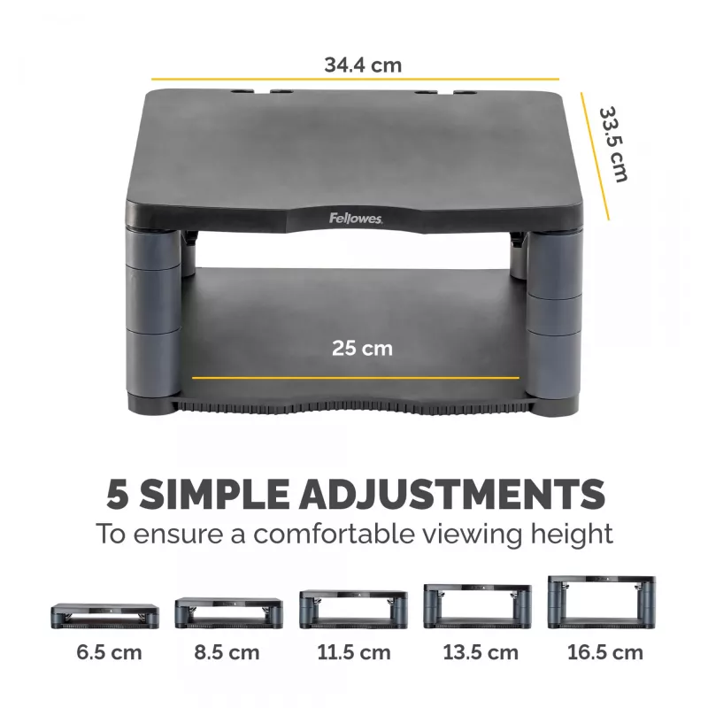 Fellowes Premium Monitor Riser Graphite, laisvai pastatomas, 36 kg, 53,3 cm (21 inch), aukščio reguliavimas, grafitas