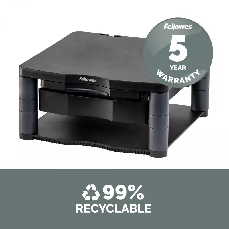 Fellowes Premium Monitor Riser Plus su 3 aukščio reguliavimais, kabelių valdymu, iki 21 colio/36 kg, grafito spalvos