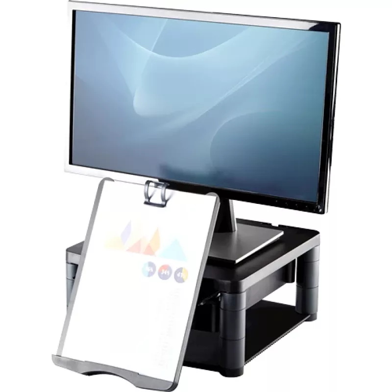 Fellowes Premium Monitor Riser Plus su 3 aukščio reguliavimais, kabelių valdymu, iki 21 colio/36 kg, grafito spalvos