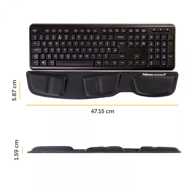 Fellowes Health-V klaviatūros riešo atrama su antibakterine apsauga – ergonominė riešo atrama kompiuteriui, nešiojamam kompiuteriui, darbui namuose – juoda
