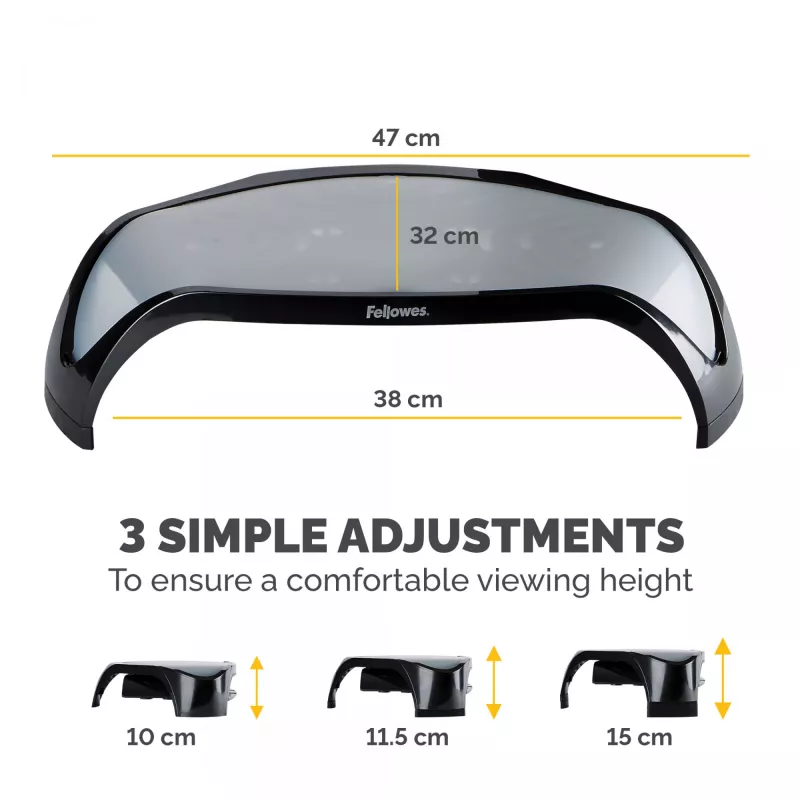 Fellowes kompiuterio monitoriaus stovas su 3 aukščio reguliavimais - Smart Suites monitoriaus pakėlimo stovas - ergonomiškas reguliuojamas monitoriaus stovas - maks. svoris 10 kg / maks. dydis 21 colis - juoda