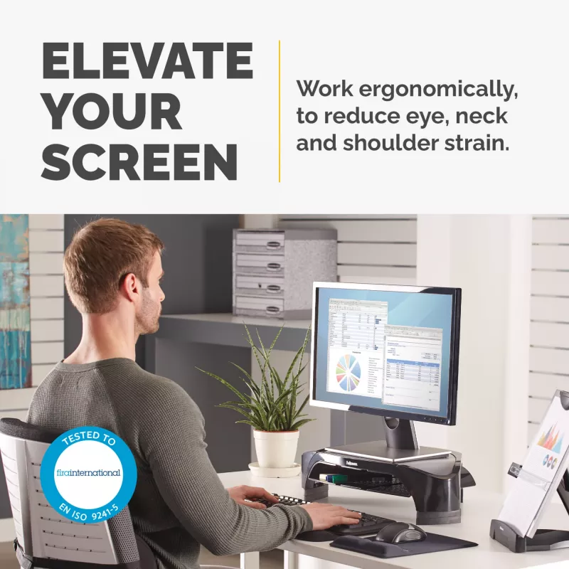 Fellowes Smart Suites Monitor Riser Plus – ergonomiškas reguliuojamo aukščio monitoriaus stovas, juodas