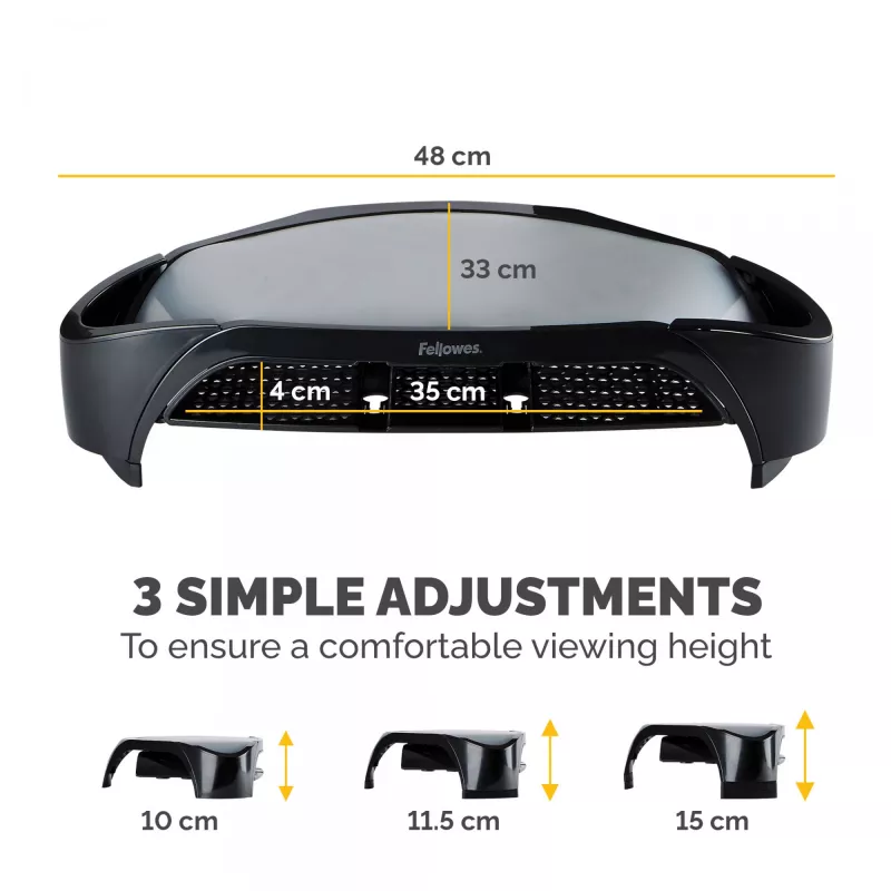 Fellowes Smart Suites Monitor Riser Plus – ergonomiškas reguliuojamo aukščio monitoriaus stovas, juodas