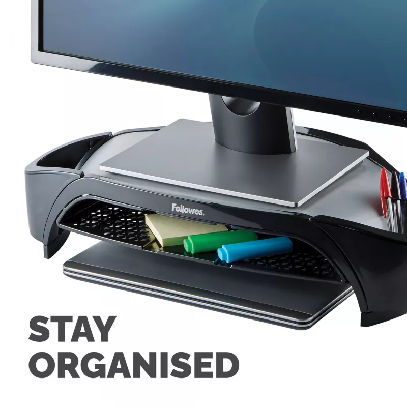 Fellowes Smart Suites Monitor Riser Plus – ergonomiškas reguliuojamo aukščio monitoriaus stovas, juodas