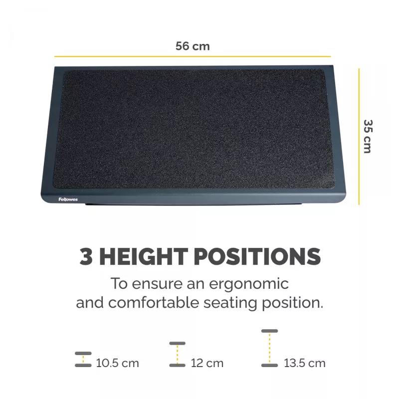 Fellowes Professional Series reguliuojamas pakojis po stalu - ergonomiškas pakojis su 3 aukščio padėtimis ir neslystančiu paviršiumi - juodas
